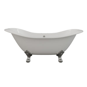 Cambridge Plumbing 72" X 31" Double Ended Cast Iron Slipper Tub (Porcelain enamel interior and white paint exterior) with 7" Deck Mount Faucet Drillings and Feet (Polished chrome) DES-DH - Vital Hydrotherapy