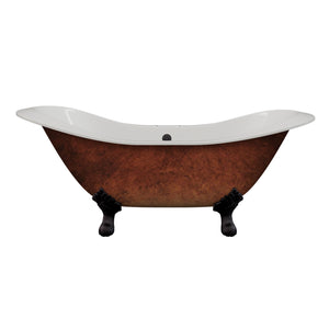 Cambridge Plumbing 71" X 30" Double Ended Cast Iron Slipper Clawfoot Tub Hand Painted Faux Copper Bronze Finish with Oil Rubbed Bronze Feet and 7" Deck Mount Faucet Drillings DES-DH-ORB-CB - Vital Hydrotherapy