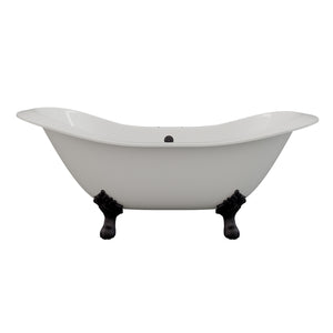 Cambridge Plumbing 72" X 31" Double Ended Cast Iron Slipper Tub (Porcelain enamel interior and white paint exterior) with 7" Deck Mount Faucet Drillings and Feet (Oil rubbed bronze) DES-DH - Vital Hydrotherapy