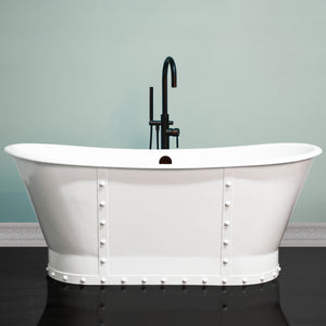 Cambridge Plumbing 66-Inch Double Ended Cast Iron Soaking Clawfoot Tub (Porcelain Enamel Interior and White Paint Exterior) and Complete Freestanding Plumbing Package DES67-PED-NH - Vital Hydrotherapy