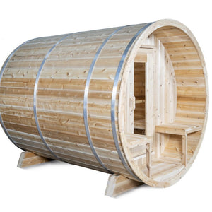 Dundalk Canadian Timber Serenity 2 to 4 person Eastern White Cedar Sauna CTC2245W - with bronze tempered glass with wooden frame - Isometric view - Vital Hydrotherapy