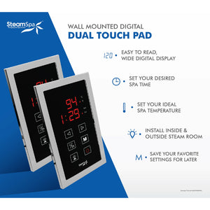 SteamSpa Dual Touch Control Panel - Chrome - Large display screen of temperature and clock - Functions - DTP - Vital Hydrotherapy