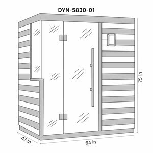 Dynamic Bilbao 3-person Ultra Low EMF (Under 3MG) FAR Infrared Sauna (Canadian Hemlock) Dimension Drawing DYN-5830-01 - Vital Hydrotherapy