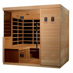 Dynamic La Sagrada 6-person Ultra Low EMF (Under 3MG) FAR Infrared Sauna (Canadian Hemlock) DYN-5860-01 - Vital Hydrotherapy - Full 6 person capacity - PureTech™ Near Zero EMF - FAR IR Carbon Panels - Natural Reforested Canadian Hemlock wood construction - Clear Tempered glass door and with side Windows - Interior Chromotherapy Color Lighting System - Interior LED control panels - Bluetooth and MP3 auxiliary connection with built in speakers - Vital Hydrotherapy