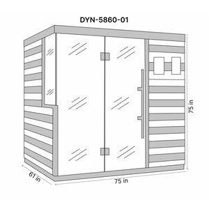 Dynamic La Sagrada 6-person Ultra Low EMF (Under 3MG) FAR Infrared Sauna (Canadian Hemlock) Dimension Drawing DYN-5860-01 - Vital Hydrotherapy