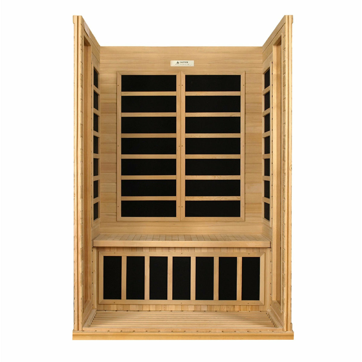 Dynamic Versailles Edition Low EMF Far Infrared Sauna Natural hemlock wood construction inside partial build view in white background