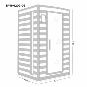 Dynamic Versailles 2-person Low EMF (Under 8MG) FAR Infrared Sauna (Canadian Hemlock) Dimension Drawing DYN‐6202‐03 - Vital Hydrotherapy