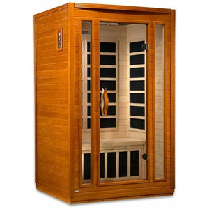 GDI Dynamic San Marino Elite 2-person Ultra Low EMF FAR Infrared Sauna DYN-6206-01 Elite - Carbon PureTech™ Ultra Low EMF Heat Emitters - Natural hemlock wood construction - Interior and exterior LED control panel - Tempered glass door - Interior reading/chromotherapy lighting system - Vital Hydrotherapy