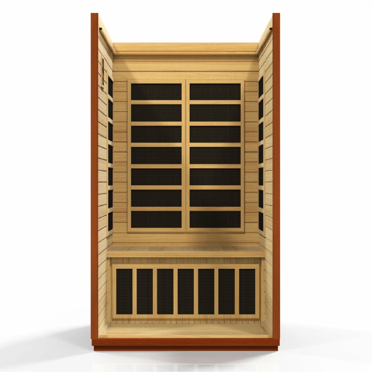 Dynamic San Marino Edition Low EMF Far Infrared Sauna - 2 Person Natural hemlock wood construction inside partial build view in white background  - Vital Hydrotherapy