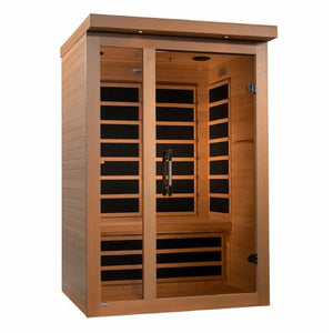 Infrared Sauna Dynamic Llumeneres 2 person Natural hemlock wood construction Roof vent with tempered glass door isometrical view