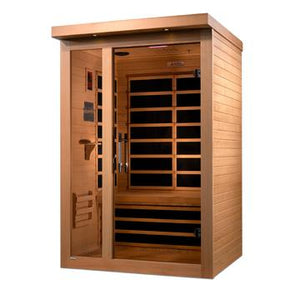Infrared Sauna Dynamic Llumeneres 2 person Natural hemlock wood construction Roof vent with tempered glass door isometrical view