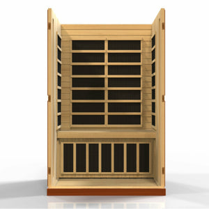 Dynamic Vittoria Edition Low EMF Far Infrared Sauna - 2 Person Natural hemlock wood inside partial build view