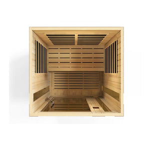 Dynamic Vittoria Edition Low EMF Far Infrared Sauna - 2 Person Natural hemlock wood inside partial build top view