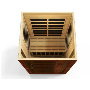 Dynamic Vittoria Edition Low EMF Far Infrared Sauna - 2 Person Natural hemlock wood construction with Tempered glass door inside partial build top view