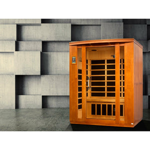 Infrared Sauna 3 person Natural hemlock wood construction roof vent with tempered glass door isometrical view