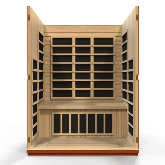 Infrared Sauna 3 person Natural hemlock wood construction inside partial build view