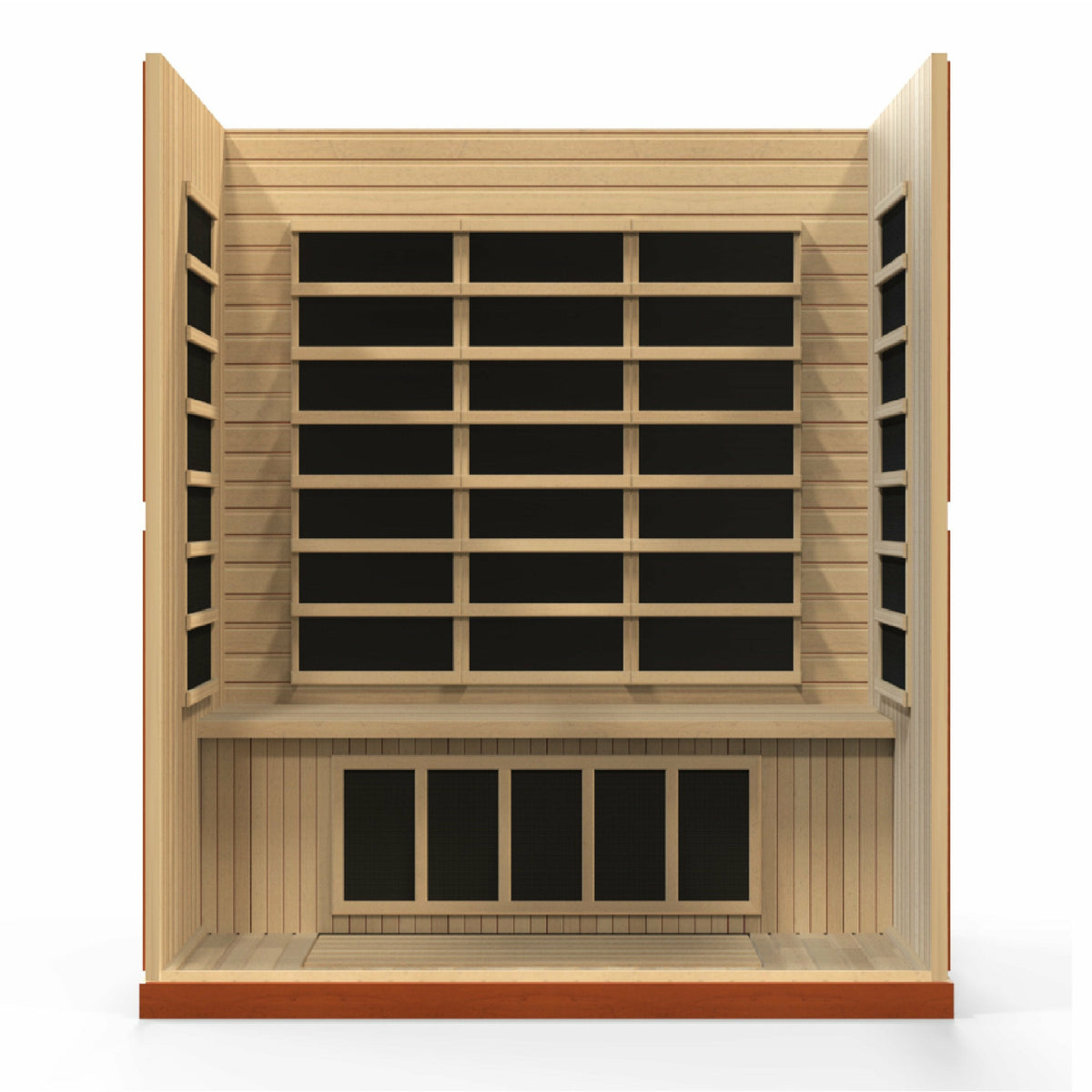 Dynamic Bergamo Low EMF Far Infrared Sauna - 4 Person Natural hemlock wood construction inside partial build view