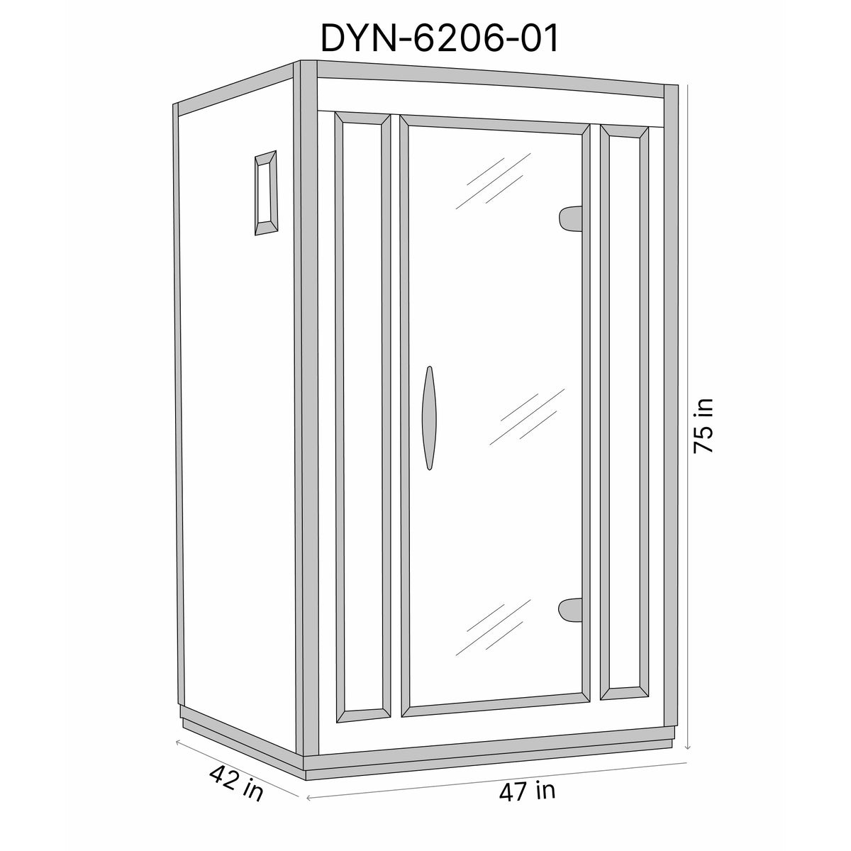 Dynamic San Marino 2-person Low EMF (Under 8MG) FAR Infrared Sauna (Canadian Hemlock) Dimension Drawing DYN‐6206‐01 - Vital Hydrotherapy