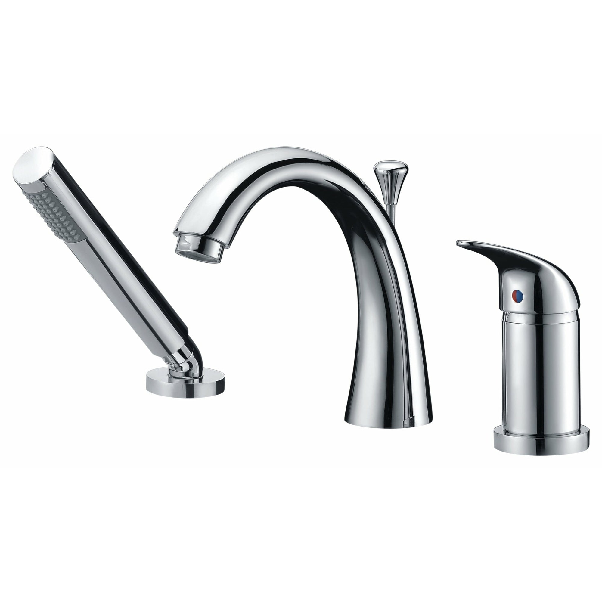 Anzzi Den Series Single Handle Deck-Mount Roman Tub Faucet with Handheld Sprayer in Polished Chrome - Solid Brass Valves - FR-AZ801 - Vital Hydrotherapy
