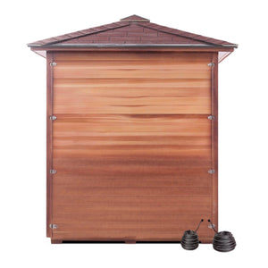 Enlighten sauna Infrared and Dry Traditional Hybrid Diamond 4 Person Outdoor Canadian natural red cedar wood Double Roof ( Flat Roof + peak roof) rear view