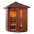 Enlighten Sauna Infrared/Traditional DIAMOND Canadian Red Cedar Wood Outside And Inside Outdoor peak Roofed four person corner location sauna side view with glass door front view