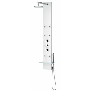 Anzzi Donna 60 Inch Six Directional Acu-stream Body Jets Shower Panel with Swiveling Overhead Rainfall Shower Head, Three Shower Control Knobs and Euro-grip Handheld Sprayer - White Deco-glass Body - SP-AZ026 - Vital Hydrotherapy