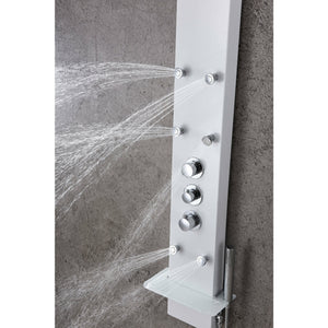 Anzzi Donna 60 Inch Six Directional Acu-stream Body Jets Shower Panel with Three Shower Control Knobs and Euro-grip Handheld Sprayer - White Deco-glass Body - SP-AZ026 - Vital Hydrotherapy