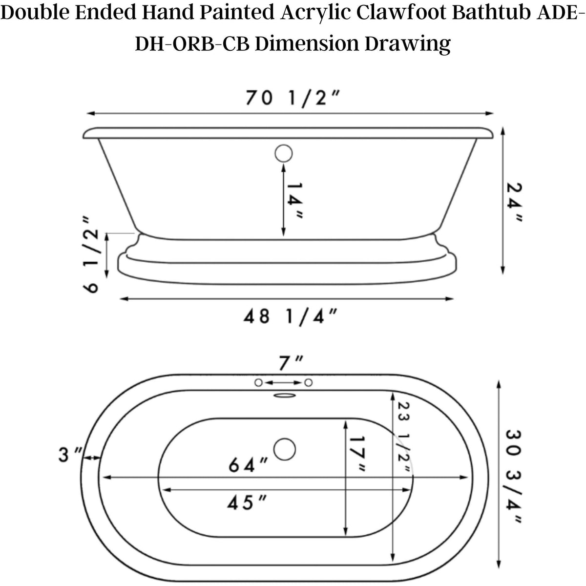 Cambridge Plumbing Double Ended Hand Painted Acrylic Clawfoot Bathtub Dimension Drawing