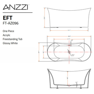 Anzzi Eft Series 5.58 ft. Freestanding Bathtub Specification Drawing FT-AZ096 - Vital Hydrotherapy