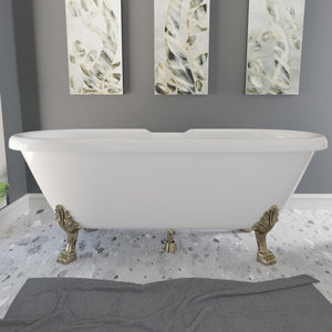 Cambridge Plumbing Double Ended Dolomite Mineral Composite Clawfoot Tub with Feet (Antique Brass) and Drain Assembly and No Faucet Holes - 23"H x 69"L x 31.5"W - ES-DE69-NH - Vital Hydrotherapy