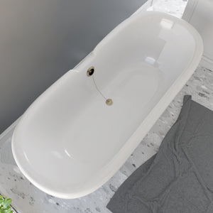 Cambridge Plumbing Double Ended Dolomite Mineral Composite Clawfoot Tub with Feet (Antique Brass) and Drain Assembly and No Faucet Holes - 23"H x 69"L x 31.5"W - ES-DE69-NH - Vital Hydrotherapy