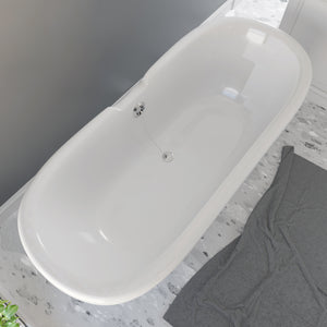 Cambridge Plumbing Double Ended Dolomite Mineral Composite Clawfoot Tub with Feet (Polished Chrome) and Drain Assembly and No Faucet Holes - 23"H x 69"L x 31.5"W - ES-DE69-NH - Vital Hydrotherapy