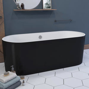 Cambridge Plumbing 71-Inch Double Ended Black and White Engineered Stone Free Standing Soaking Tub with Chrome Drain ES-FSDE71-B-CP - Vital Hydrotherapy