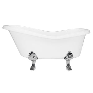 Cambridge Plumbing Slipper Dolomite Mineral Composite Clawfoot Tub with Feet (Polished Chrome) and Drain Assembly - 24"H x 62"L x 30"W - ES-ST62-NH - Vital Hydrotherapy