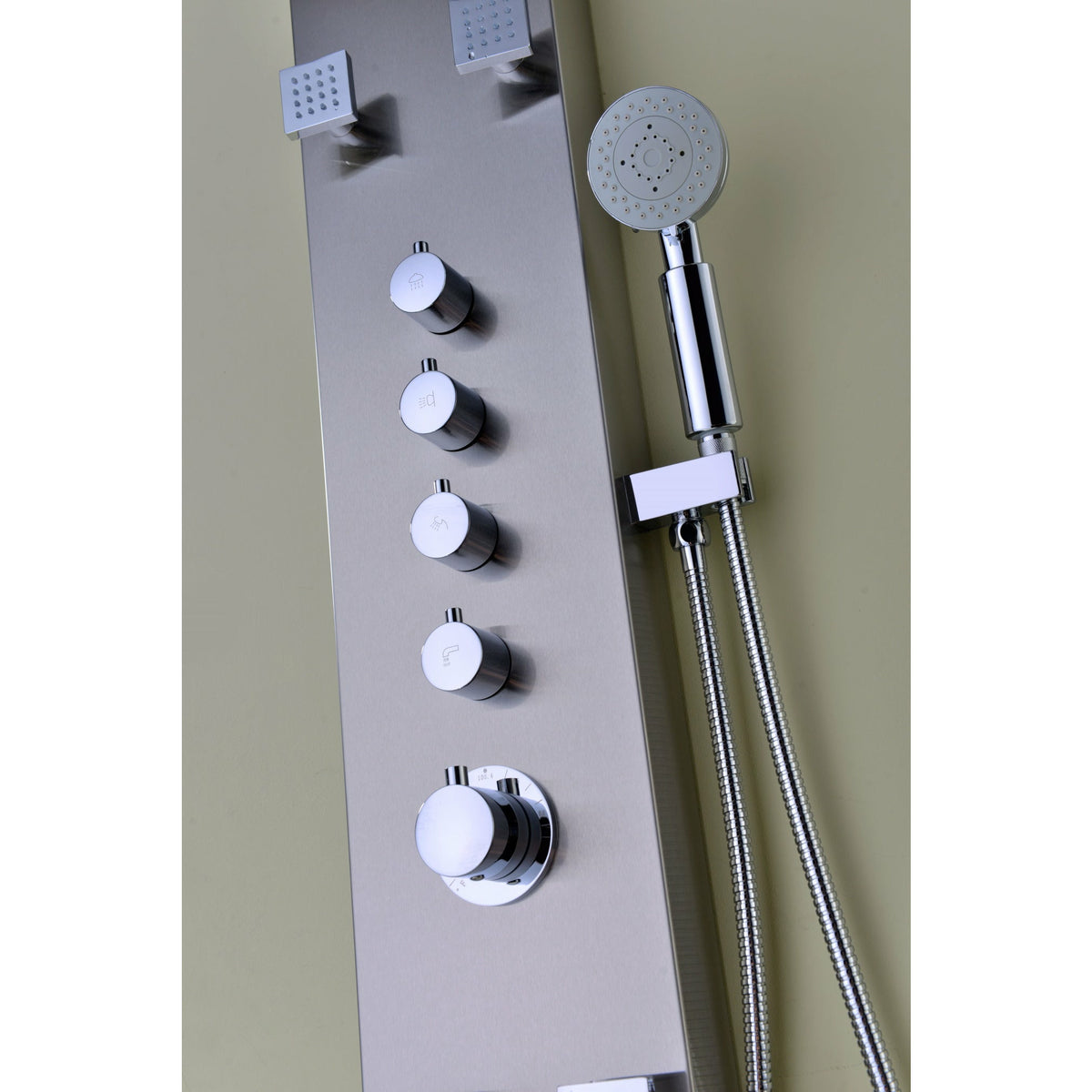 Anzzi Anzzi Echo 63.5 Inches Full Body Shower Panel with Acu-stream Body Massage Jets, Shower Control Knobs and Euro-Grip Free Range Hand Sprayer in Brushed Stainless Steel SP-AZ022 - Vital Hydrotherapy