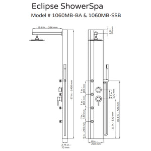 PULSE ShowerSpas Stainless Steel Brushed Shower Panel - Eclipse ShowerSpa 1060MB-SSB Specification Drawing - Vital Hydrotherapy