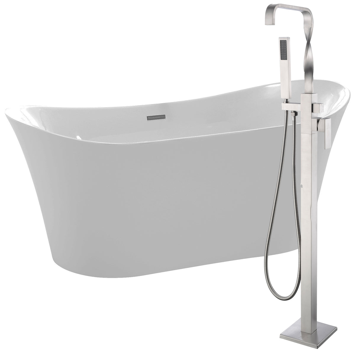 Anzzi Eft 67 in. Acrylic Flatbottom Non-Whirlpool Bathtub in Glossy White with Yosemite Faucet with Hand Shower in Brushed Nickel FTAZ096 - Vital Hydrotherapy