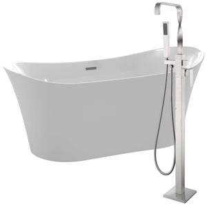 Anzzi Eft 67 in. Acrylic Flatbottom Non-Whirlpool Bathtub in Glossy White with Yosemite Faucet with Hand Shower in Brushed Nickel FTAZ096 - Vital Hydrotherapy