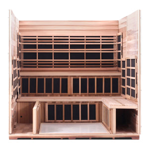 Enlighten Sauna InfraNature Original Infrared Sierra 8 Person Outdoor Low EMF Sauna - Canadian Cedar - Carbon Heaters - Interior View - Vital Hydrotherapy