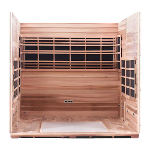 Enlighten Sauna Infrared and Dry Traditional Hybrid Diamond 8 Person Outdoor Low EMF Sauna - Canadian Cedar - Carbon Heaters - Interior View - Vital Hydrotherapy