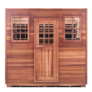 Enlighten Sauna Infrared and Dry Traditional Hybrid Sapphire 8 Person Outdoor Low EMF Sauna - Canadian Cedar - Carbon Heaters - Glass Door and Window - Vital Hydrotherapy