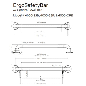 PULSE Ergo Safety Bar Stainless Steel 4006 Specification Drawing - Vital Hydrotherapy