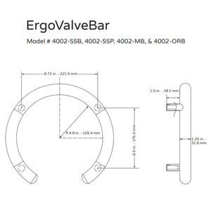 PULSE Ergo Valve Bar 4002 Specification Drawing - Vital Hydrotherapy