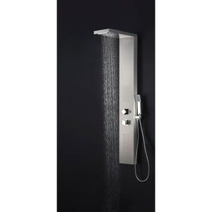 Anzzi Expanse 57 Inch Full Body Shower Panel with Heavy Rain Shower Head with Cascading Waterfall, Two Shower Control Knobs, Two Acu-stream Vector Massage Body Jet Sets and One Euro-grip Free Range Hand Sprayer in Brushed Steel SP-AZ041 - Lifestyle - Vital Hydrotherapy