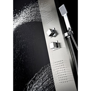 Anzzi Expanse 57 Inch Full Body Shower Panel with Two Shower Control Knobs, Two Acu-stream Vector Massage Body Jet Sets and One Euro-grip Free Range Hand Sprayer in Brushed Steel SP-AZ041 - Vital Hydrotherapy