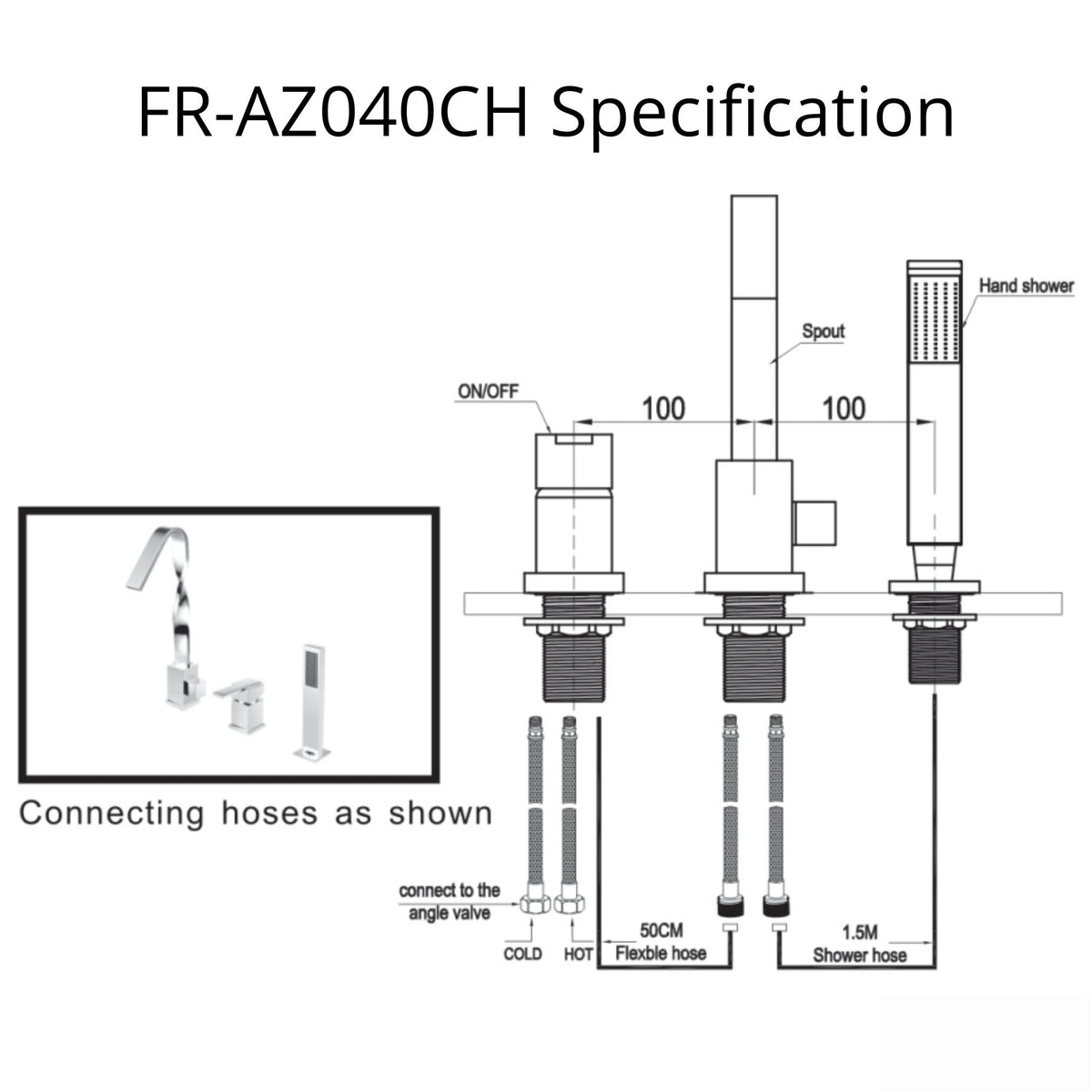 Anzzi Alamere Single-Handle Deck-Mount Roman Tub Faucet in Chrome FR-AZ040CH - Specification Drawing