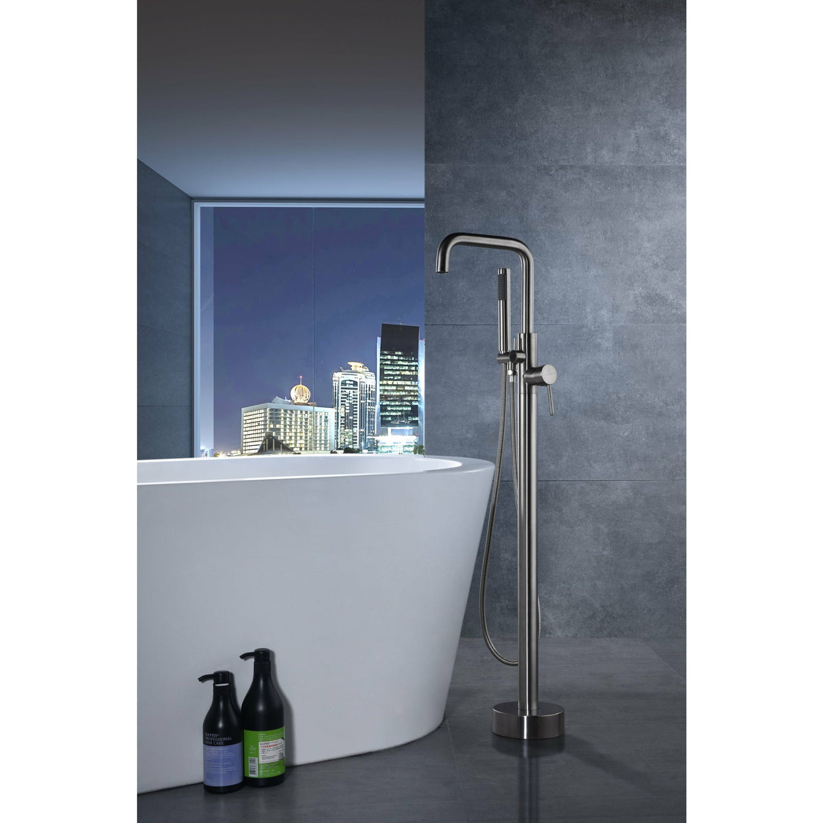 Anzzi Moray Series 2-Handle Freestanding Tub Faucet (Brushed Nickel) - Floor Mounted - Solid Brass Valve - FS-AZ0048 - Lifestyle - Vital Hydrotherapy