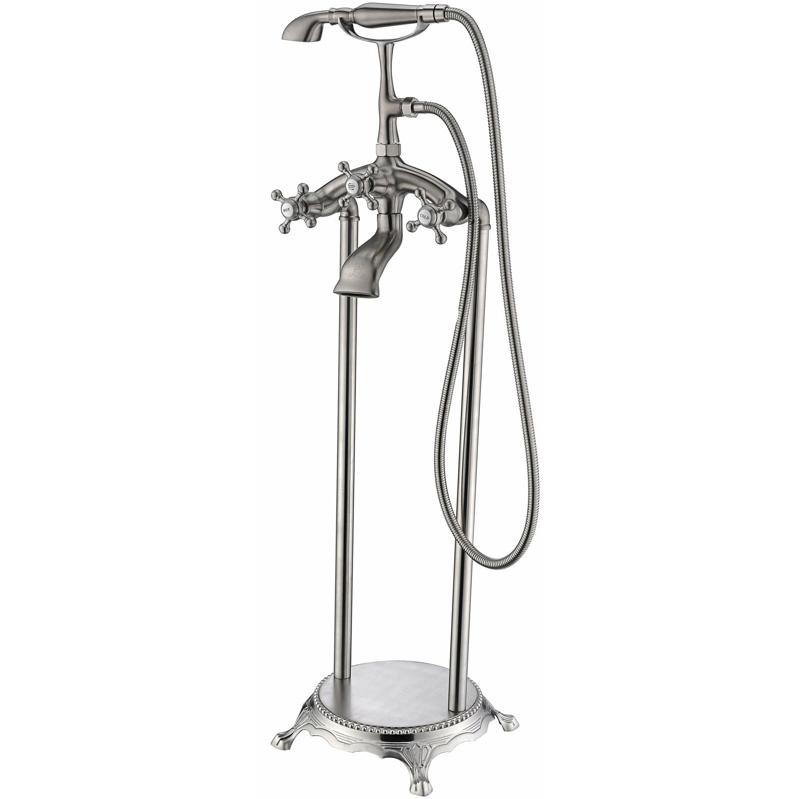 Anzzi Tugela 3-Handle Claw Foot Tub Faucet with Hand Shower (Brushed Nickel) - Floor Mounted - Solid Brass Valve - FS-AZ0052 - Vital Hydrotherapy