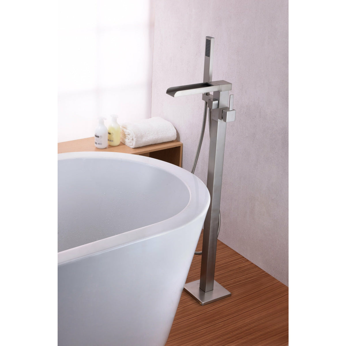 Anzzi Union 2-Handle Claw Foot Tub Faucet with Hand Shower (Brushed Nickel) - Floor Mounted - Solid Brass Valve - FS-AZ0059 - Lifestyle - Vital Hydrotherapy