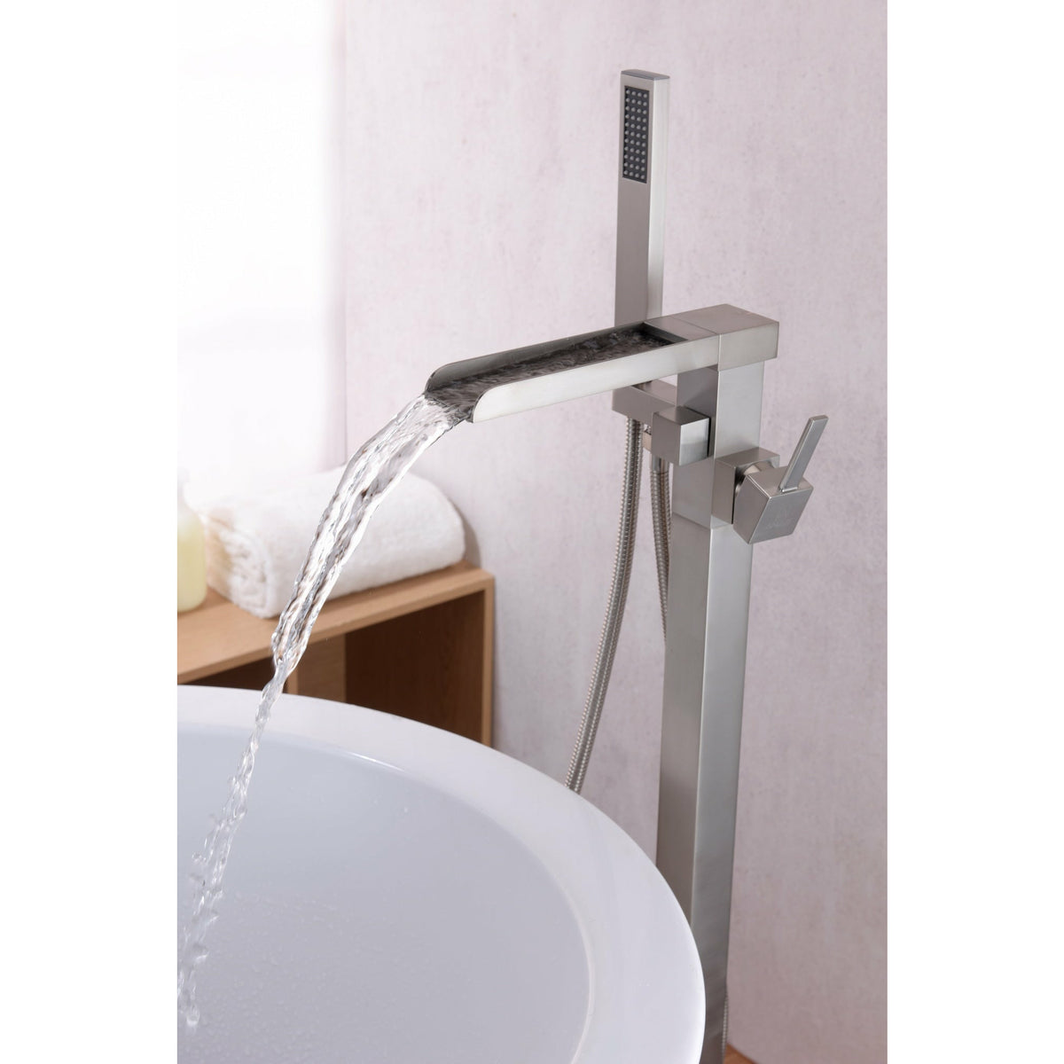 Anzzi Union 2-Handle Claw Foot Tub Faucet with Hand Shower (Brushed Nickel) - Floor Mounted - Solid Brass Valve - FS-AZ0059 - Lifestyle - Vital Hydrotherapy